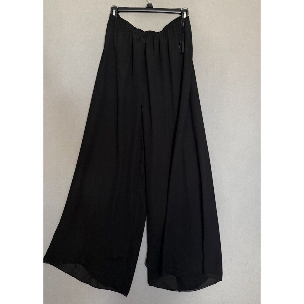 Alex Evenings Chiffon Pull On Pants Large Black Women Wide Leg Evening Event